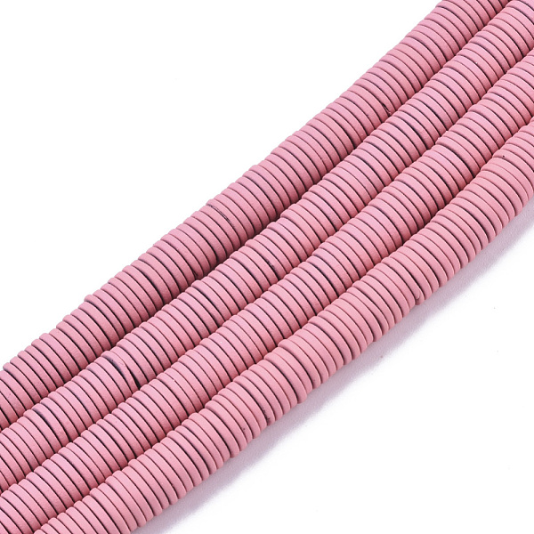 

PandaHall Spray Painted Non-magnetic Synthetic Hematite Beads Strands, Heishi Beads, Flat Round/Disc, Pink, 6x1mm, Hole: 0.8mm, about...