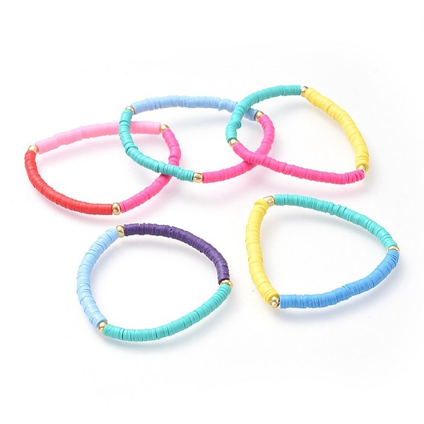 

PandaHall Handmade Polymer Clay Heishi Beads Stretch Bracelets, with Electroplate Glass Seed Beads, Mixed Color, 1-5/8 inch(4.3cm) Polymer..., Multicolor
