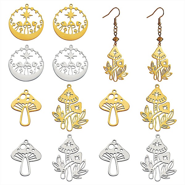 

PandaHall 12Pcs 6 Style 201 Stainless Steel Pendants, Laser Cut, Mushroom, Golden & Stainless Steel Color, 25~34x20~30x1mm, Hole: 1.6~1.5mm...