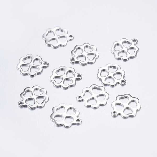 

PandaHall 201 Stainless Steel Charms, Cut-Out, Hollow Clover, Stainless Steel Color, 12.5x10x1mm, Hole: 1mm 201 Stainless Steel Clover