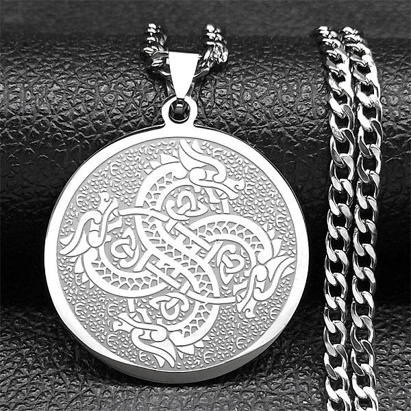

PandaHall 304 Stainless Steel Curb Chain Necklaces, Flat Round with Dragon Pendant Necklaces, Stainless Steel Color, 23.23 inch(59cm) 304...