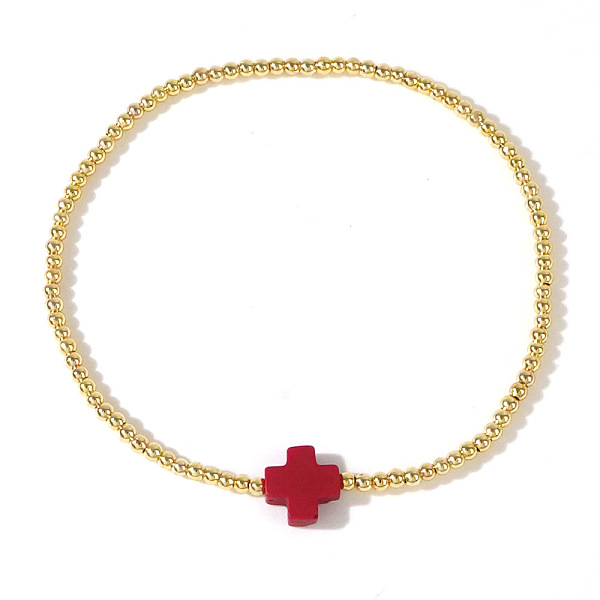 Bracelets extensibles en croix avec pierres précieuses naturelles et perles en laiton pour femmes