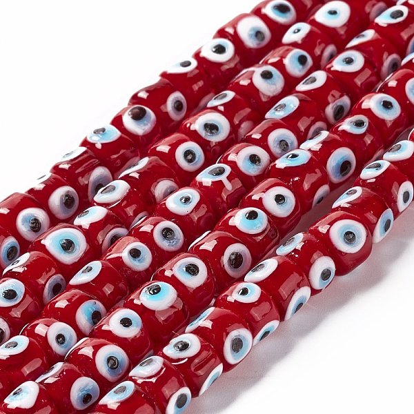 

PandaHall Handmade Evil Eye Lampwork Beads Strands, Column, FireBrick, 7.5~8.5x5~6mm, Hole: 1.4mm, about 39~40pcs/strand, 9.06~9.45 inch..., Red