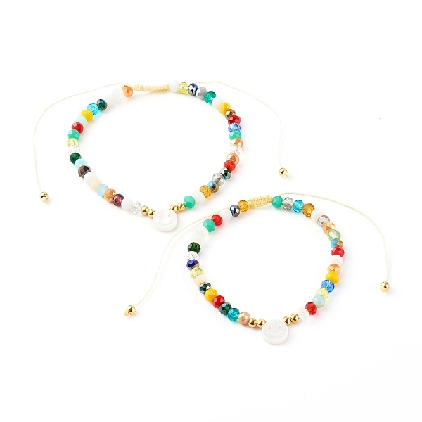 

PandaHall Electroplate Glass Nylon Thread Braided Bead Bracelets for Mom and Daughter, with Natural Shell Beads, Smile, Yellow, Inner...
