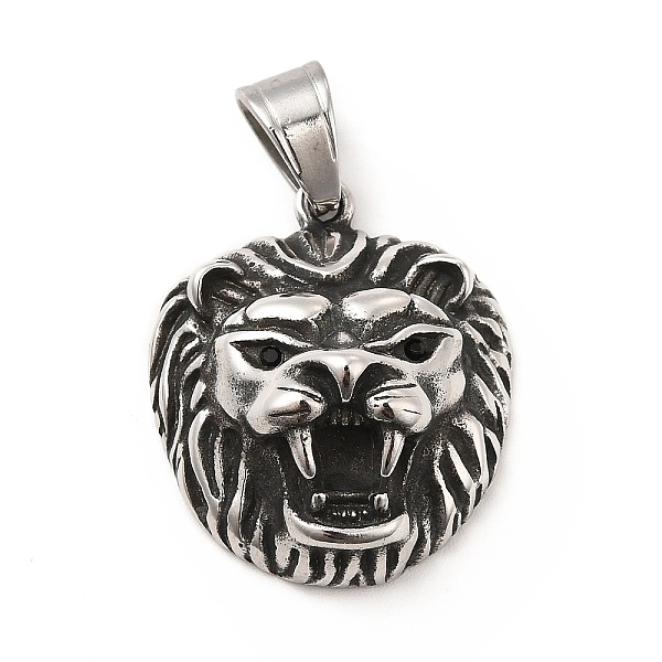 

PandaHall 304 Stainless Steel Pendants, with Jet Rhinestone, Lion Charms, Antique Silver, 28x24x12.5mm, Hole: 9x5.5mm Stainless..., Black