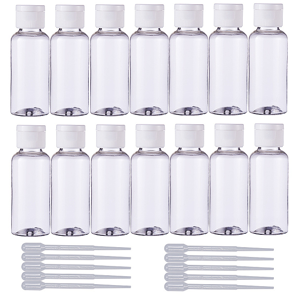 PandaHall BENECREAT 24 Pack 1.7oz Portable BPA-Free Plastic Transparent Travel Bottle with Clear Flip Cap & 10 Pack 2ml Plastic Pipette...