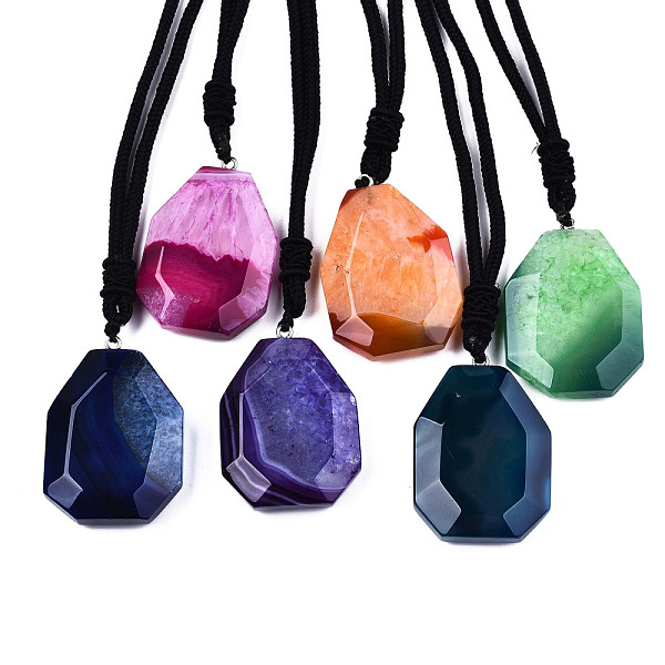 

PandaHall Natural Agate Pendant Necklaces, with Random Color Polyester Cords, Dyed, Faceted, Octagon, Mixed Color, 26~29.9 inch(66~76cm)..., Multicolor