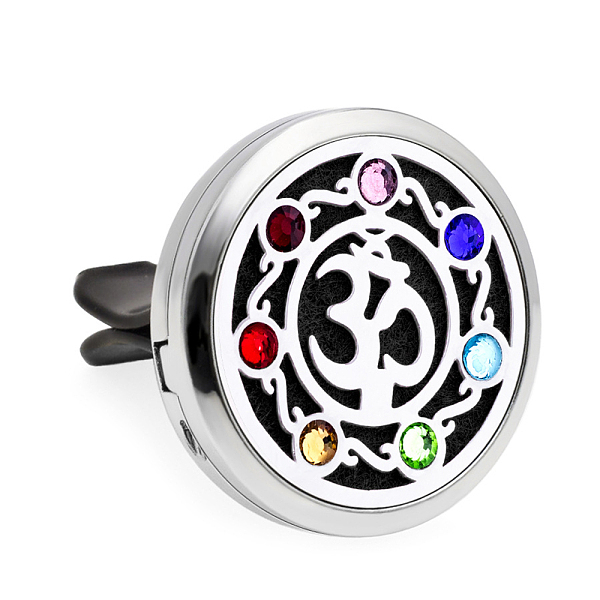 

PandaHall Chakra Flat Round Alloy Rhinestone Car Air Vent Clips, Diffuser Locket Clip with Magnetic Lid, For Automobiles Accessories, 30mm...