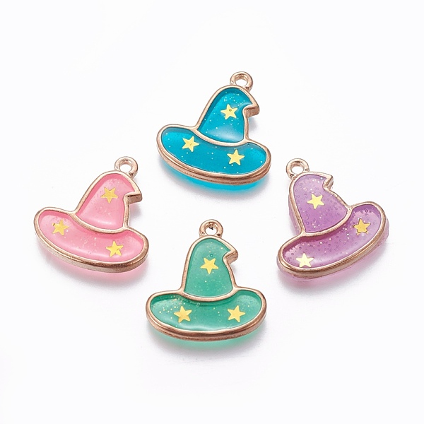 

PandaHall Alloy Enamel Pendants, Witch Hat Pendants, Light Gold, Mixed Color, 20.5x19x2mm, Hole: 1.6mm Alloy+Enamel Hat Multicolor