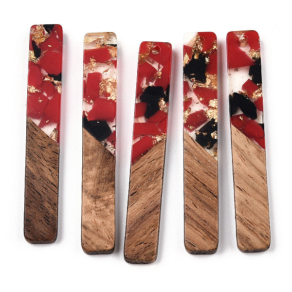 

PandaHall Transparent Resin & Walnut Wood Big Pendants, with Gold Foil, Rectangle Charms, FireBrick, 51.5x7.5x3mm, Hole: 1.8mm Resin+Wood..., Red