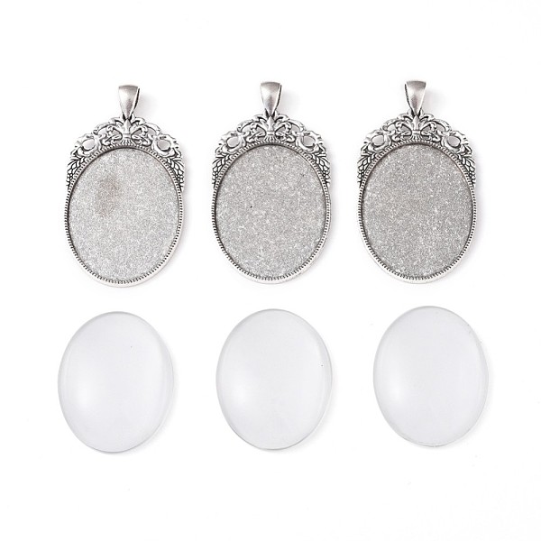 

PandaHall DIY Pendant Making, with Tibetan Style Oval Pendant Cabochon Settings and Transparent Oval Glass Cabochons, Antique Silver..., Clear