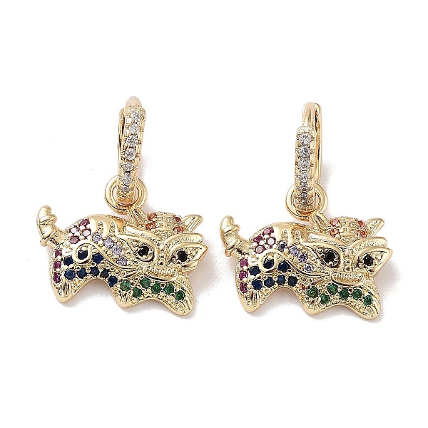 

PandaHall Real 18K Gold Plated Brass Dangle Hoop Earrings, with Cubic Zirconia, Lion, Colorful, 21x16mm Cubic Zirconia Lion