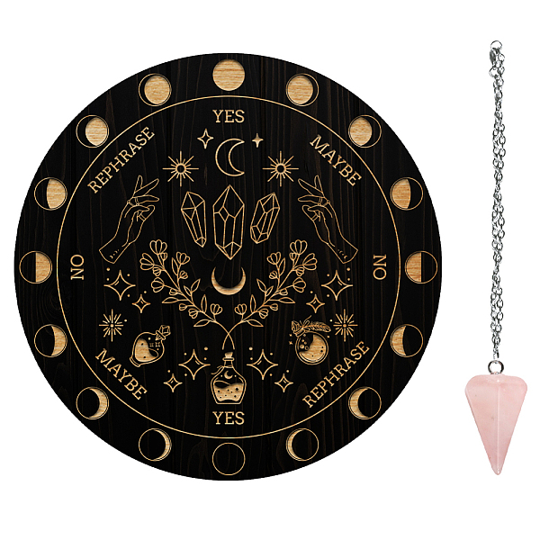 

PandaHall AHANDMAKER 7.8" Witch Pendulum Board, Wooden Dowsing Planchette with Rose Quartz Crystal Dowsing Pendulums Witchcraft Divination...
