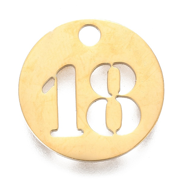

PandaHall 304 Stainless Steel Pendants, Cut-Out, Hollow, Flat Round with Number, Golden, Num.18, 19x1.5mm, Hole: 2.5mm Stainless Steel...
