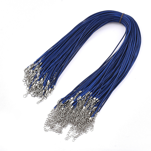 

PandaHall Waxed Cord Necklace Making, with Zinc Alloy Lobster Clasps, Platinum, Dark Blue, 17.8 inch~18 inch(45.5~46cm), 2mm Waxed Cord Blue