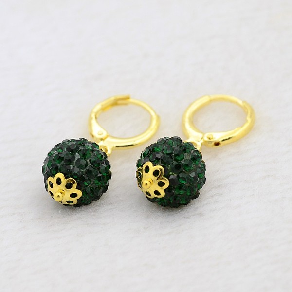 

PandaHall Dangling Round Ball Resin Rhinestone Earrings, with Golden Plated Brass Leverback Hoop Earring Settings, Emerald, 30mm, Pin: 1mm..., Green