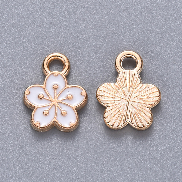 

PandaHall Alloy Enamel Charms, Flower, Light Gold, White, 12x9x2mm, Hole: 1.8mm Alloy+Enamel Flower White