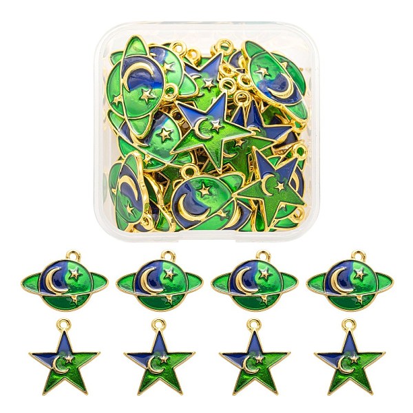 

PandaHall 40Pcs 2 Style Golden Alloy Enamel Pendants, Universe Style, Planet & Star, Green, 20pcs/style Alloy+Enamel Mixed Shapes Green