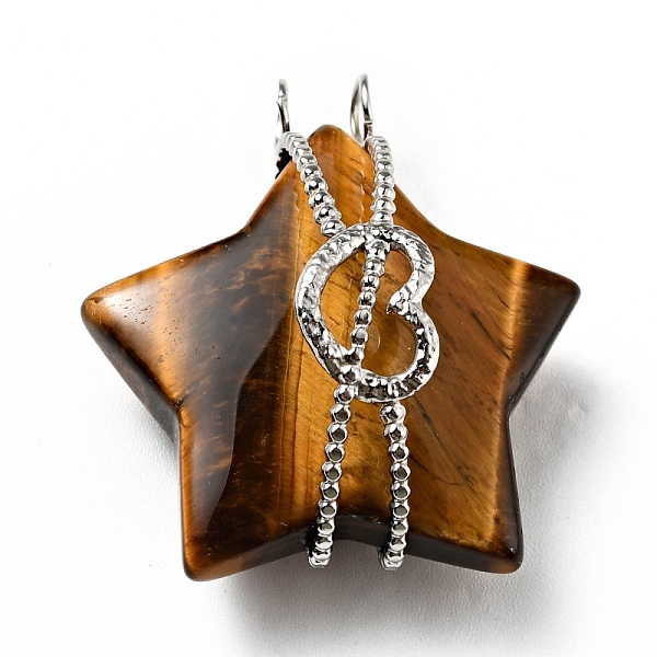 

PandaHall Natural Tiger Eye Pendants, Star Charm, with Stainless Steel Color Tone Heart 304 Stainless Steel Findings, 32.5x29x15mm, Hole...