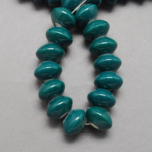 PandaHall Handmade Porcelain Beads, Bright Glazed Porcelain, Rondelle, Teal, 12x7mm, Hole: 2mm Porcelain Rondelle Cyan
