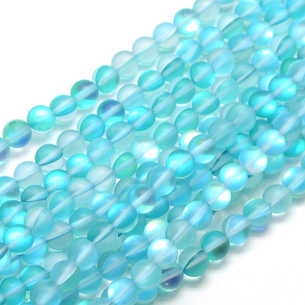 

PandaHall Synthetic Moonstone Beads Strands, Holographic Beads, Half AB Color Plated, Frosted, Round, Cyan, 8mm, Hole: 1mm, about...