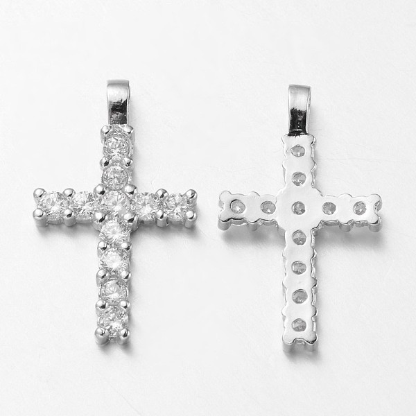 

PandaHall Latin Cross Brass Micro Pave Cubic Zirconia Pendants, Lead Free & Nickel Free, Platinum, 23.5x14x2mm, Hole: 3x2mm Brass+Cubic..., Clear