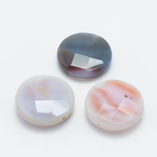 

PandaHall Natural Agate Beads, Faceted, Flat Round, 37x12mm, Hole: 1.8mm Natural Agate Flat Round