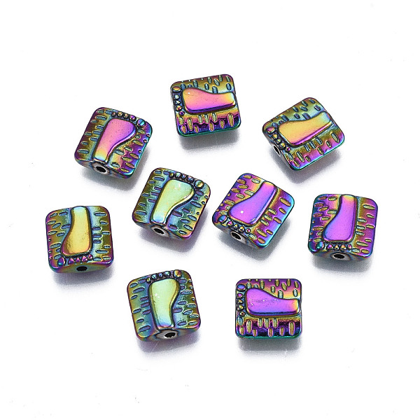 

PandaHall Rack Plating Rainbow Color Alloy Beads, Cadmium Free & Nickel Free & Lead Free, Square with Footprint, 10x10x4mm, Hole: 1.5mm...