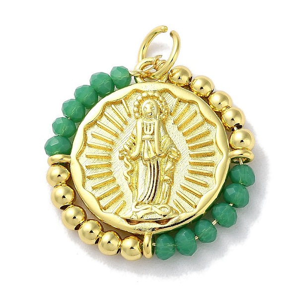 

PandaHall Rack Plated Brass Pendant, with Glass, Long-Lasting Plated, Lead Free & Cadmium Free, Round, Medium Sea Green, 23.5x23x3mm...