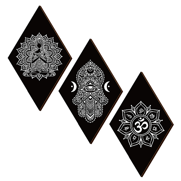 

PandaHall CREATCABIN 3Pcs Lotus Wood Wall Decor Hamsa Hand Wall Art Gothic Yoga Witchy Wall Pediments Wooden Hanging Bohemian Diamond..., White