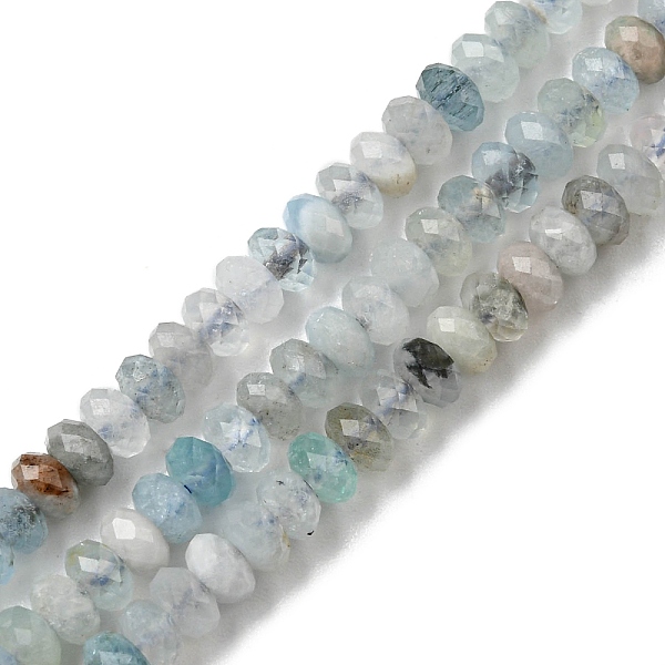 

PandaHall Natural Aquamarine Beads Strands, Faceted Rondelle, 4.2~4.4x2.5~2.9mm, Hole: 0.7mm, about 147~148pcs/strand, 14.96~15.35 inch...