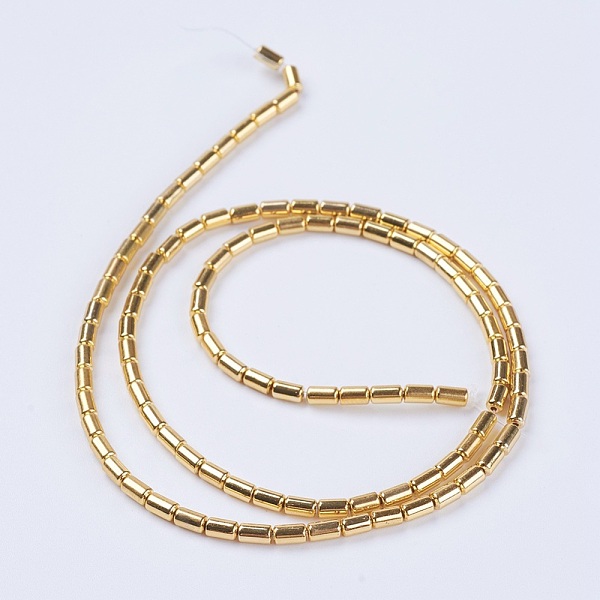 

PandaHall Electroplate Non-magnetic Synthetic Hematite Beads Strands, Grade AA, Column, Golden Plated, 4x2mm, Hole: 0.2mm, about...