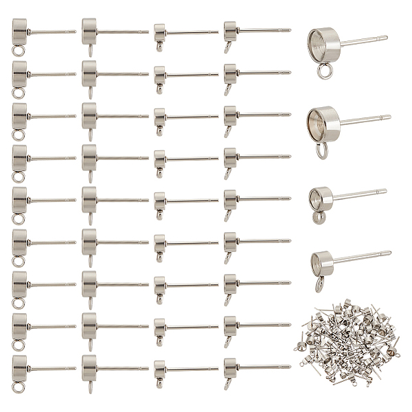 

PandaHall Olycraft 80Pcs 4 Style 201 & 304 Stainless Steel Stud Earring Findings, with Loops and 304 Stainless Steel Pins, For Pointed Back...