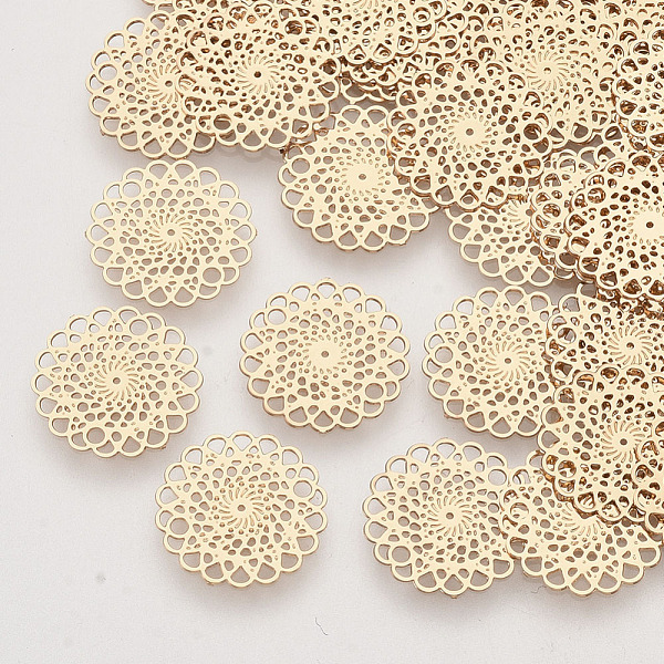 

PandaHall Brass Filigree Joiners Links, Etched Metal Embellishments, Long-Lasting Plated, Flower, Light Gold, 13x0.3mm, Hole: 1.2mm Brass...