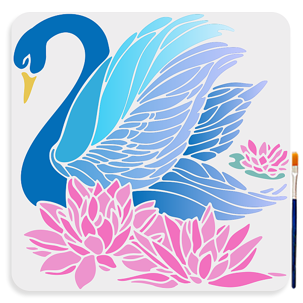 

PandaHall Swan Lotus Flower Stencils 11.8×11.8inch Large Swan Stencils with Paint Brush Summer Bloom Lotus Flower Water Bird Drawing...