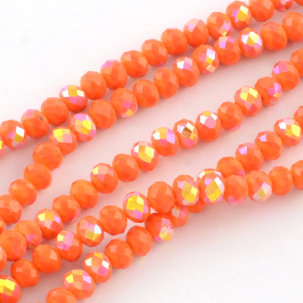 

PandaHall Electroplate Solid Color Glass Rondelle Bead Strands, Half AB Color Plated, Faceted, Dark Orange, 8x6mm, Hole: 1mm, about...
