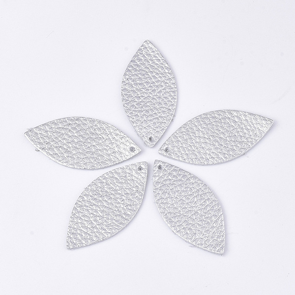 

PandaHall Eco-Friendly Cowhide Leather Big Pendants, Leaf, Silver, 44x21x1mm, Hole: 1.5mm Leather Leaf Silver