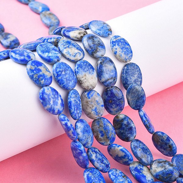 

PandaHall Natural Lapis Lazuli Beads Strands, Flat Oval, 14x10x4~5mm, Hole: 0.7mm, about 28~29pcs/strand, 15.35''~15.55'(39~39.5cm) Lapis...