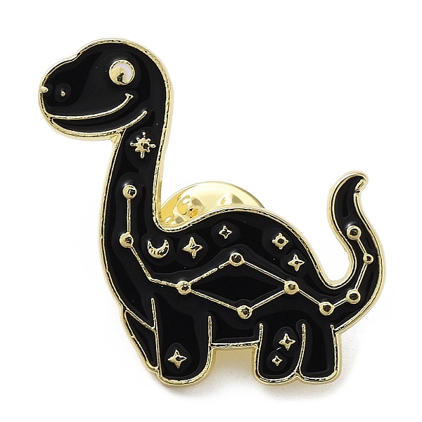 PandaHall Dinosaur Enamel Pins, Light Gold Alloy Brooch for Backpack Clothes, Black, 30x31x1.5mm Alloy+Enamel Dinosaur Black