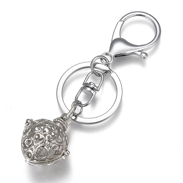 

PandaHall Keychain, with Alloy Lobster Clasps, Iron Ring, Brass Hollow Prayer Box Pendant, Platinum, 122mm Alloy Heart
