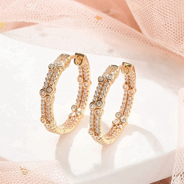 Boucles d'oreilles créoles en laiton plaqué or avec zircone cubique transparente