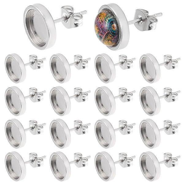 

PandaHall Beebeecraft 1 Box 50Pcs Stainless Steel Earring Studs Cabochon Setting Post Cup with Blank Flat Round Bezel Tray 8mm Earring Studs...