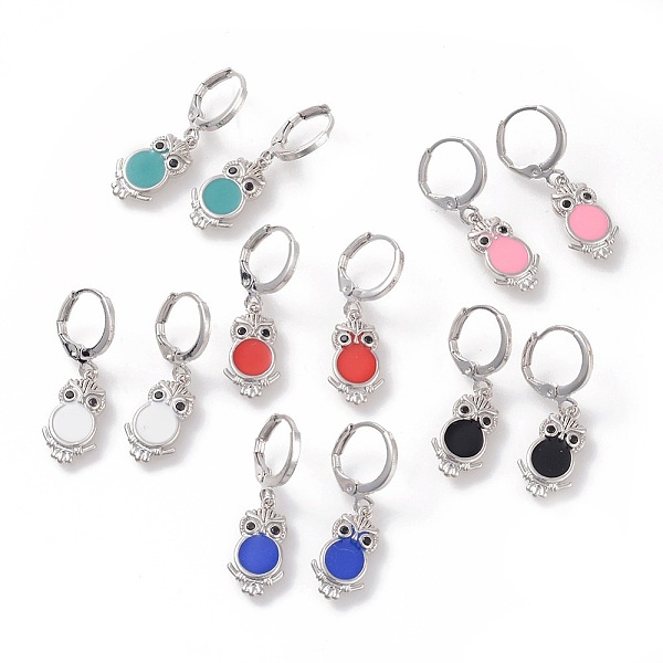 

PandaHall Brass Hoop Earrings, with Enamel and Rhinestone, Owl, Platinum, Mixed Color, 30mm, pin: 0.9mm Rhinestone Multicolor