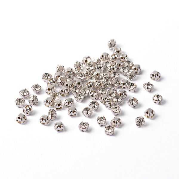 

PandaHall Sew on Rhinestone, Grade A Glass Rhinestone, with Brass Prong Settings, Garments Accessories, Silver Color Plated Metal Color..., Clear