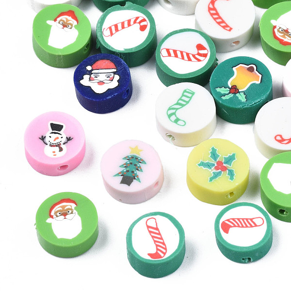 

PandaHall Handmade Polymer Clay Beads, Flat Round with Christmas Themed Patterns, Mixed Color, 9.5~10x4~5mm, Hole: 1.6mm Polymer Clay Flat..., Multicolor
