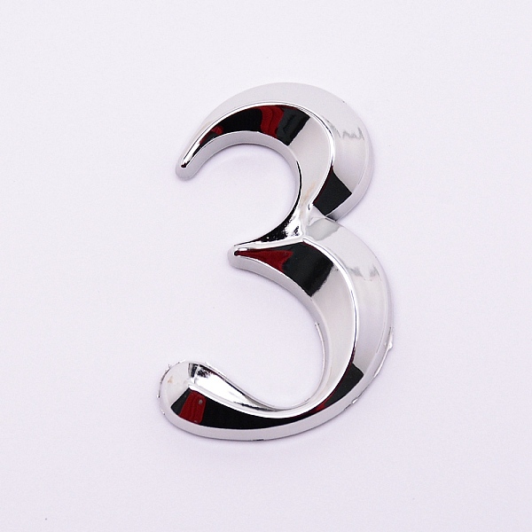 

PandaHall Plastic & PVC Number Sign Labels, Silver, Num.3, 3: 49.5x32.5x8mm Plastic Silver