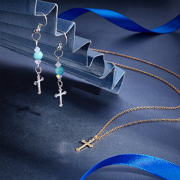 

PandaHall PH 4 Color Cross Charms, 24pcs Cross Necklace Pendants Gold Plated Charms Brass Pendants for Earring Bracelet Choker Making DIY...