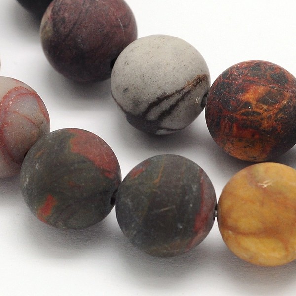 

PandaHall Frosted Round Natural Picture Jasper Beads Strands, 10mm, Hole: 1mm, about 40pcs/strand, 15.5 inch Picture Jasper Round