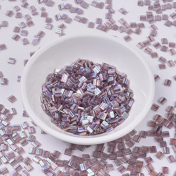 

PandaHall MIYUKI TILA Beads, Japanese Seed Beads, 2-Hole, (TL256) Transparent Smoky Amethyst AB, 5x5x1.9mm, Hole: 0.8mm, about 590pcs/50g..., Purple