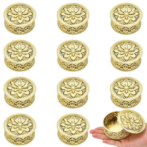 PandaHall Plastic Gift Boxes, for Presents Candies Cookies Storage, Flat Round with Hollow Flower, Gold, 7.3x3.2cm, Inner Diameter...